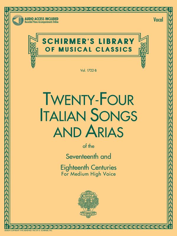 Various - 24 Italian Songs and Arias of the 17th and 18th Centuries (w Audio Access) - Medium High Voice and Piano Sale