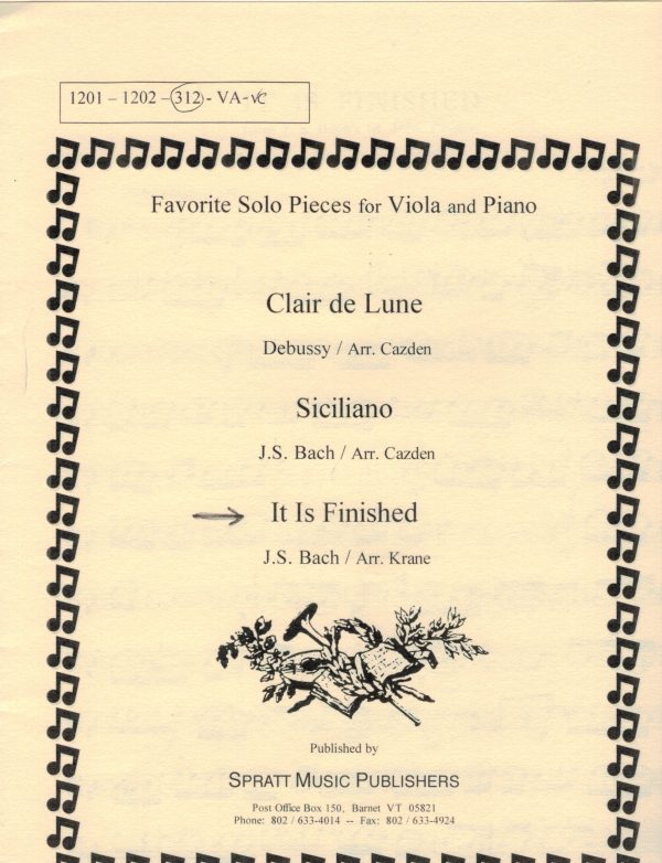 Bach, arr. Krane - It Is Finished from  St. John s Passion  - Viola (Cello) and Piano Online Hot Sale